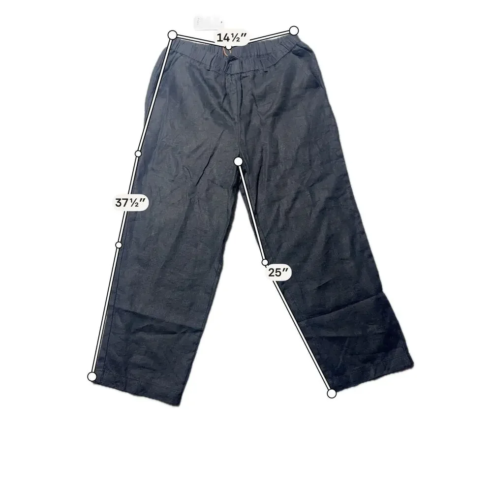 NWT Quince European Ankle Pants Womens M Black Linen Wide Leg Relaxed Pull On